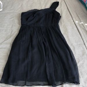 J Crew One Shoulder Silk Dress (Navy)